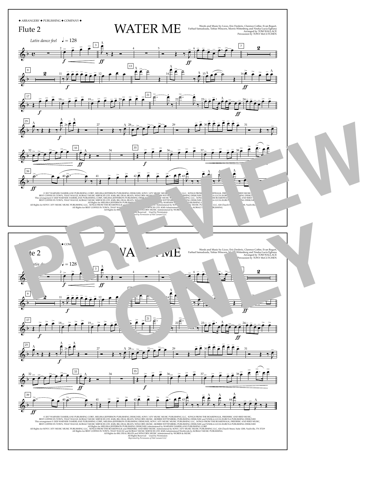 Lizzo Water Me (arr. Tom Wallace) - Flute 2 sheet music notes and chords arranged for Marching Band