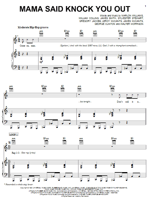 LL Cool J Mama Said Knock You Out sheet music notes and chords arranged for Piano, Vocal & Guitar Chords (Right-Hand Melody)