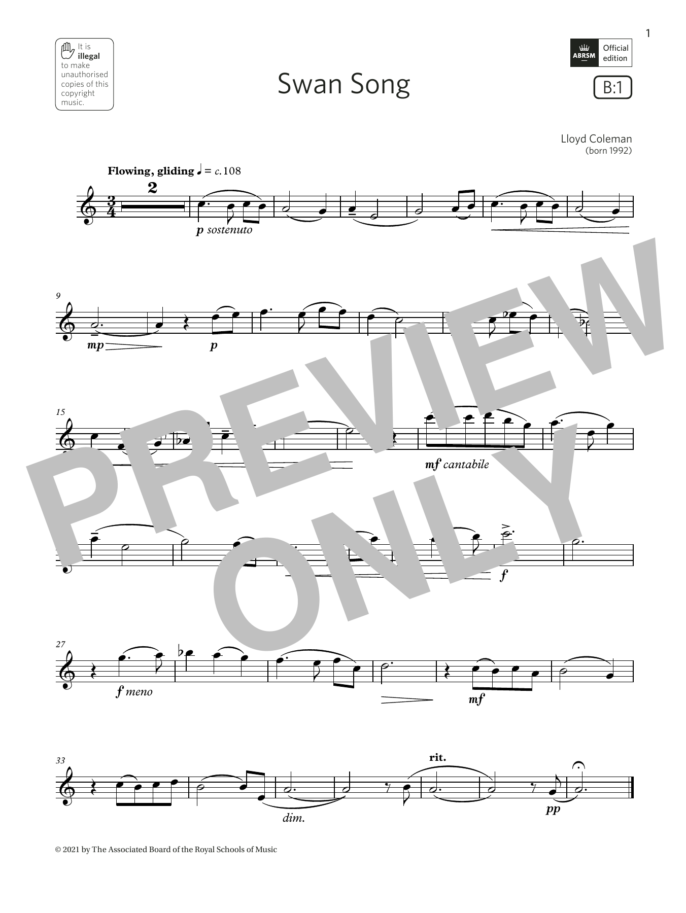 Lloyd Coleman Swan Song (Grade 3 List B1 from the ABRSM Saxophone syllabus from 2022) sheet music notes and chords arranged for Alto Sax Solo