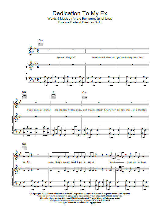 Lloyd Dedication To My Ex (Miss That) sheet music notes and chords arranged for Piano, Vocal & Guitar Chords