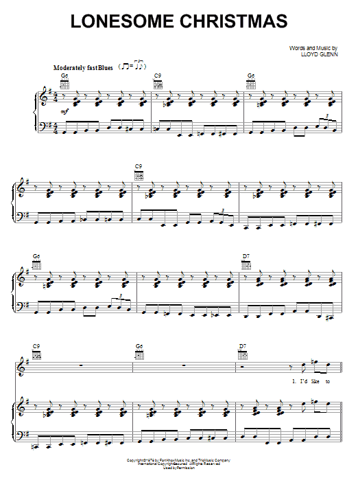 Lloyd Glenn Lonesome Christmas sheet music notes and chords arranged for Piano, Vocal & Guitar Chords (Right-Hand Melody)