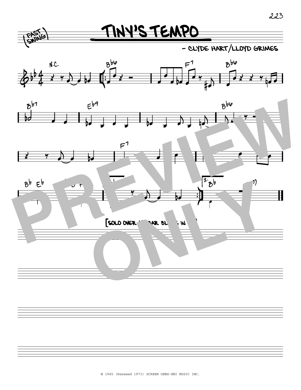 Lloyd Grimes Tiny's Tempo sheet music notes and chords arranged for Real Book – Melody & Chords