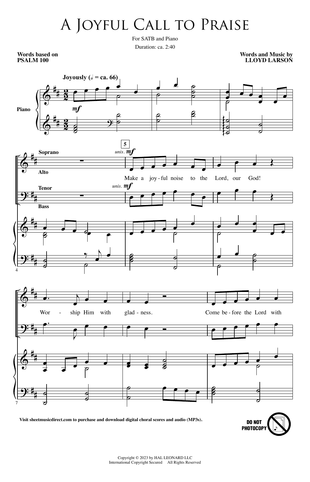 Lloyd Larson A Joyful Call To Praise sheet music notes and chords arranged for SATB Choir