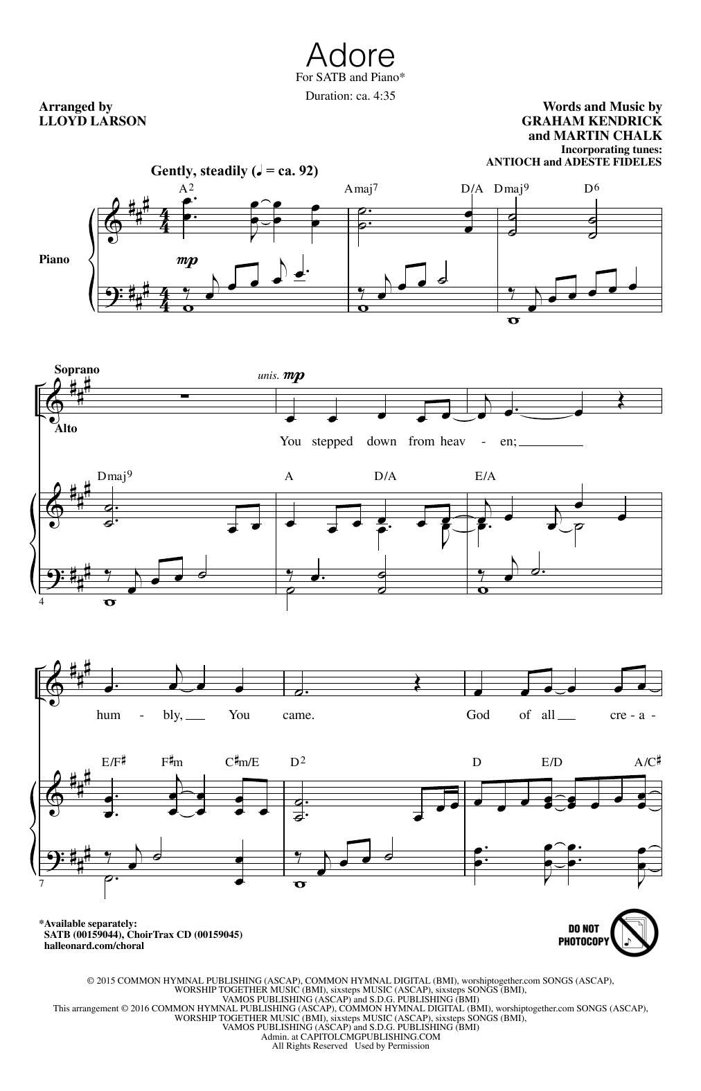 Lloyd Larson Adore sheet music notes and chords arranged for SATB Choir