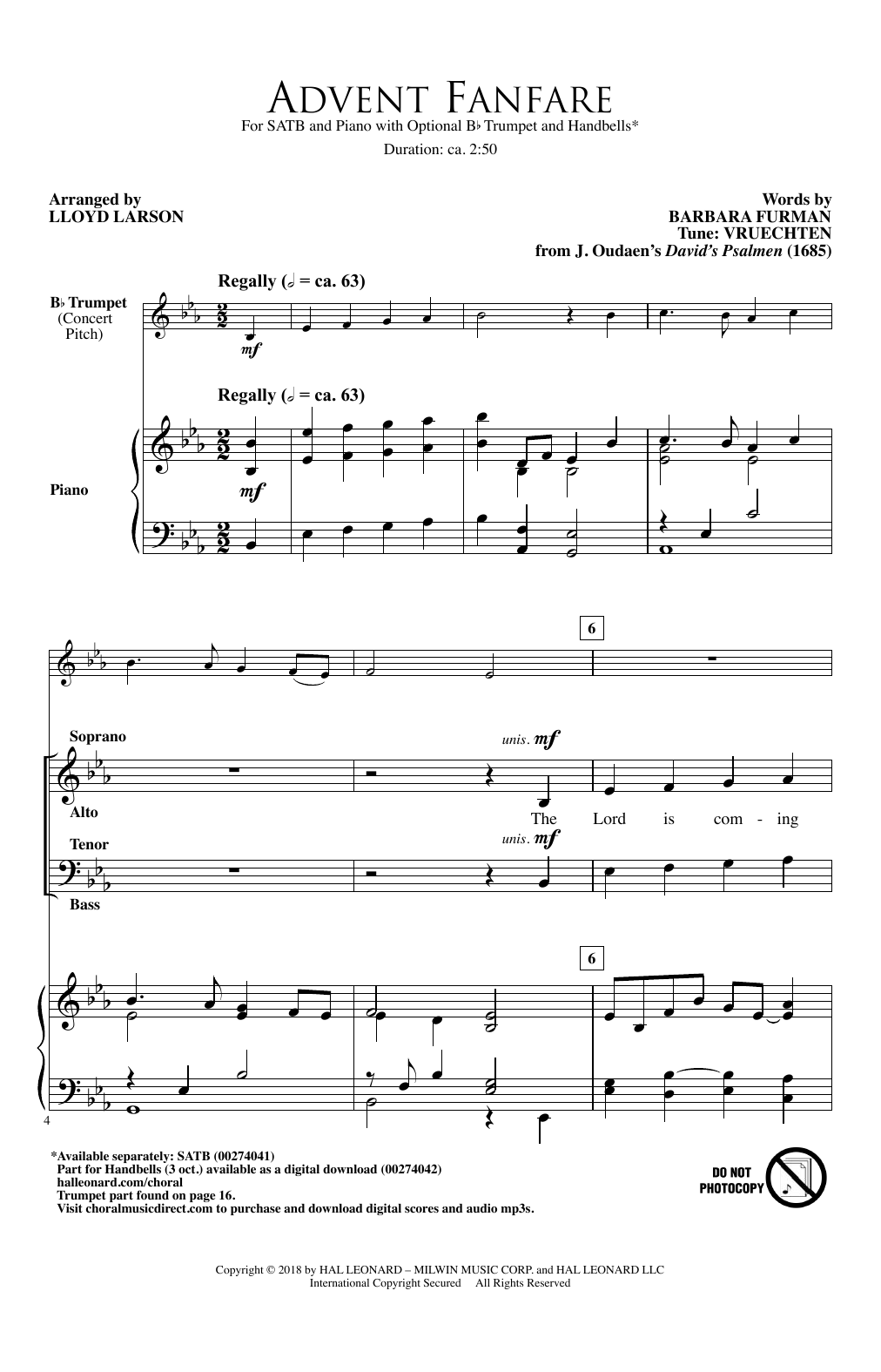 Lloyd Larson Advent Fanfare sheet music notes and chords arranged for Choir
