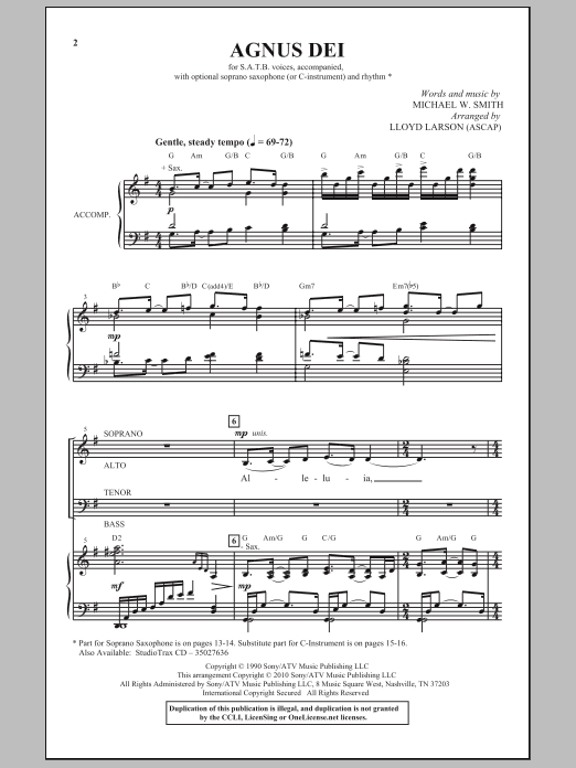 Lloyd Larson Agnus Dei sheet music notes and chords arranged for SATB Choir