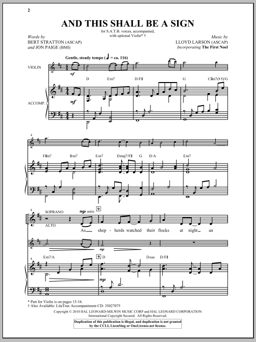 Lloyd Larson And This Shall Be A Sign sheet music notes and chords arranged for SATB Choir