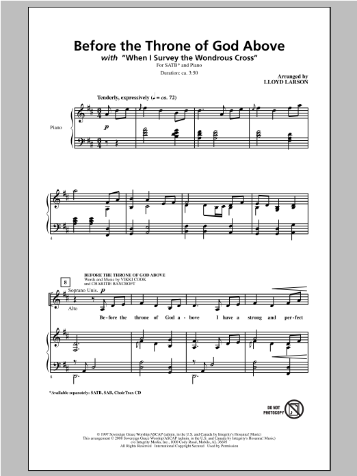 Lloyd Larson Before The Throne Of God Above sheet music notes and chords arranged for SATB Choir