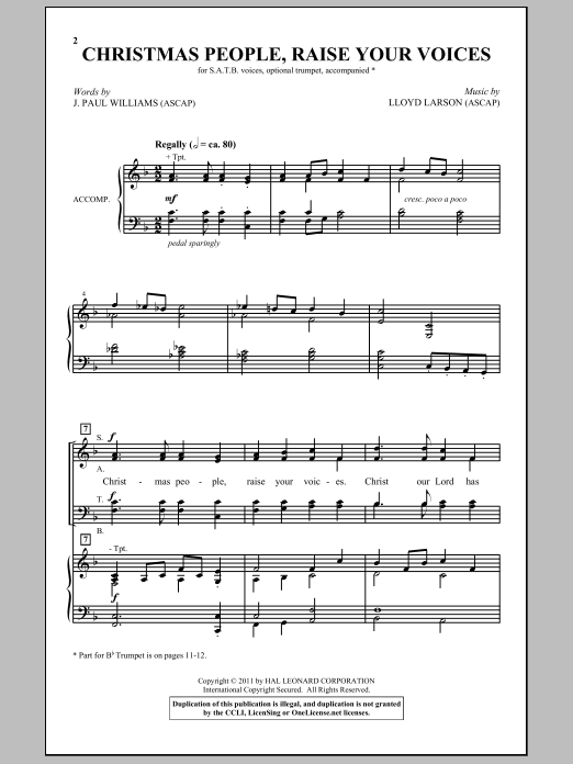 Lloyd Larson Christmas People, Raise Your Voices sheet music notes and chords arranged for SATB Choir