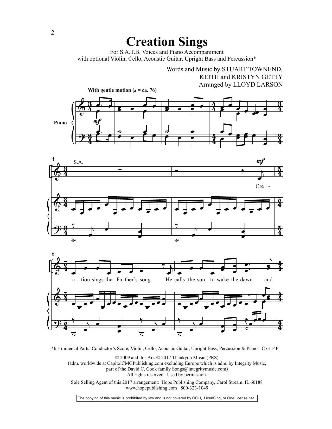 Lloyd Larson Creation Sings sheet music notes and chords arranged for SATB Choir