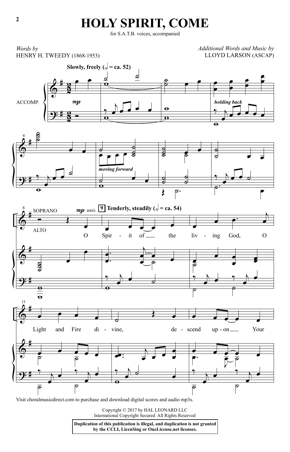 Lloyd Larson Holy Spirit, Come sheet music notes and chords arranged for SATB Choir