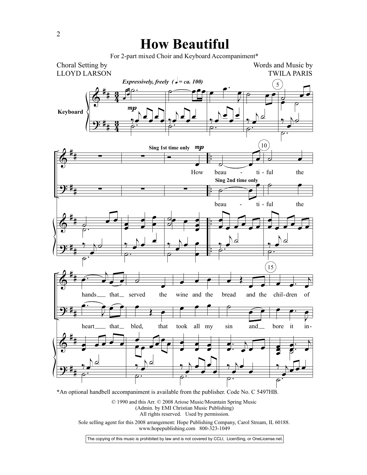 Lloyd Larson How Beautiful sheet music notes and chords arranged for 2-Part Choir