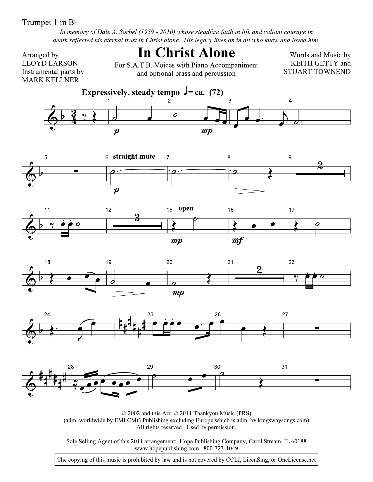 Lloyd Larson In Christ Alone - Bb Trumpet 1 sheet music notes and chords arranged for Choir Instrumental Pak