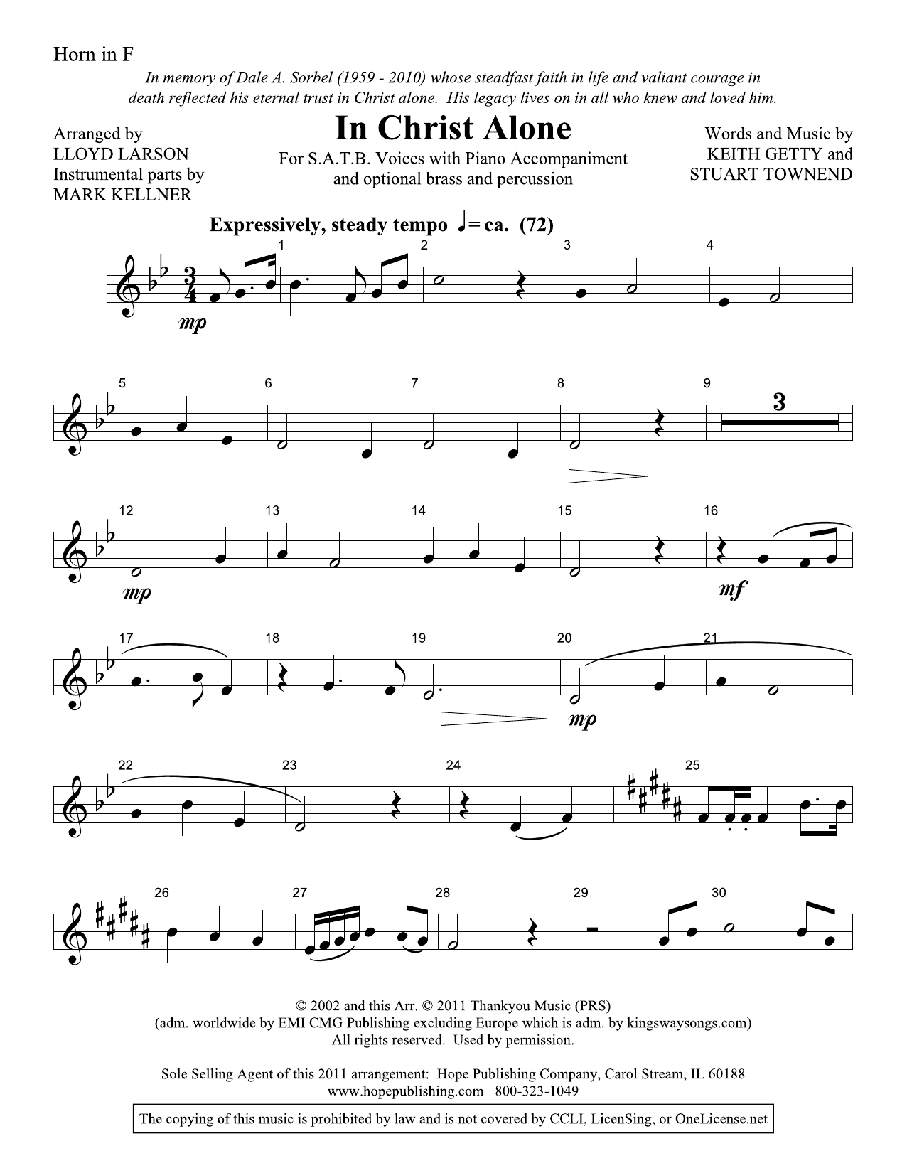 Lloyd Larson In Christ Alone - Horn sheet music notes and chords arranged for Choir Instrumental Pak