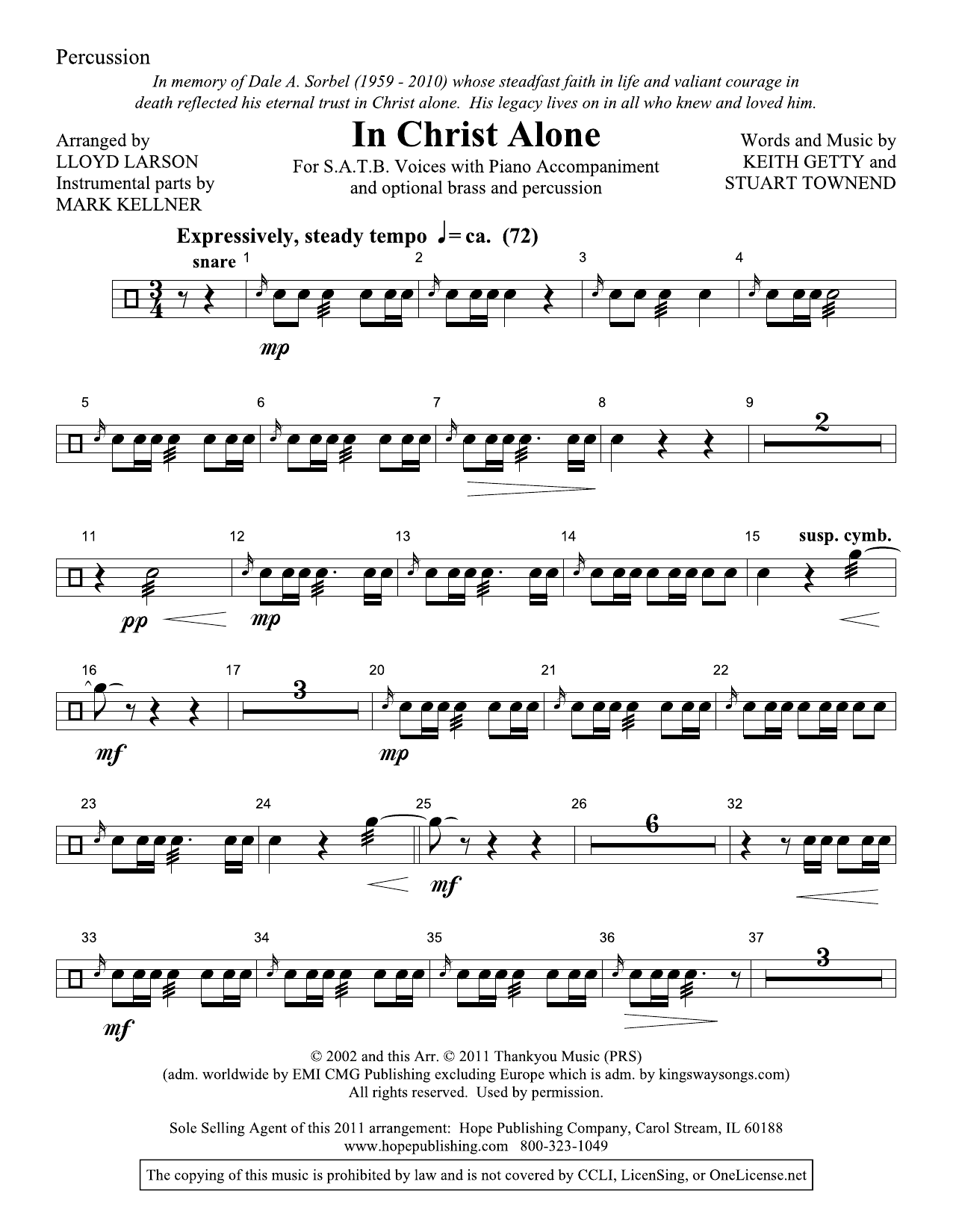 Lloyd Larson In Christ Alone - Percussion sheet music notes and chords arranged for Choir Instrumental Pak