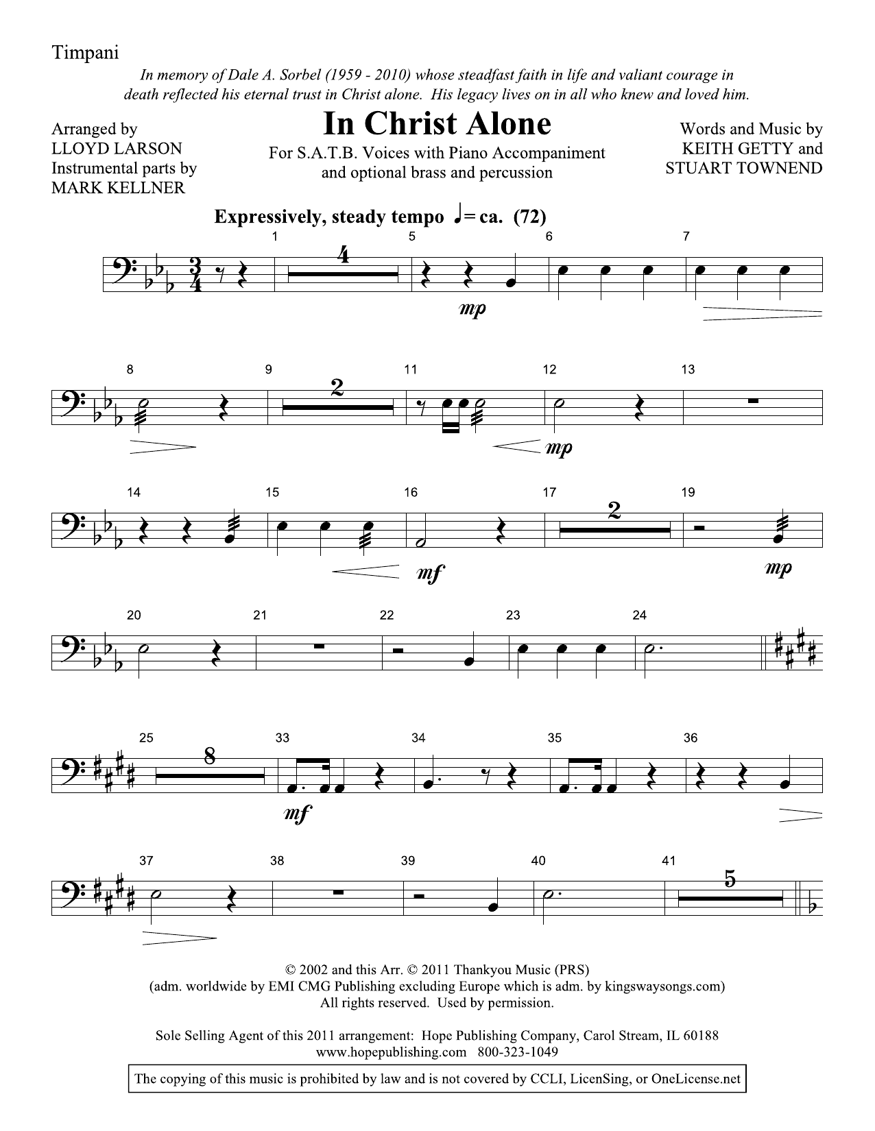 Lloyd Larson In Christ Alone - Timpani sheet music notes and chords arranged for Choir Instrumental Pak