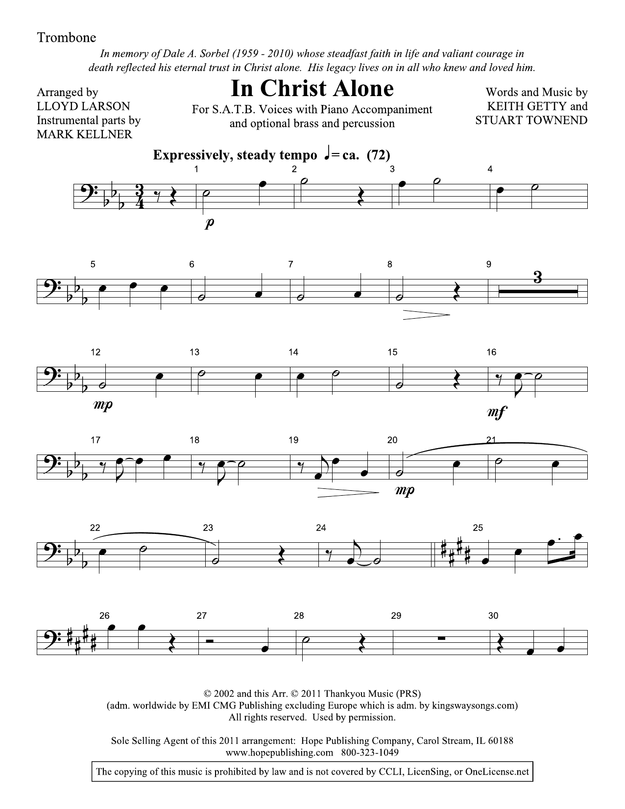 Lloyd Larson In Christ Alone - Trombone sheet music notes and chords arranged for Choir Instrumental Pak