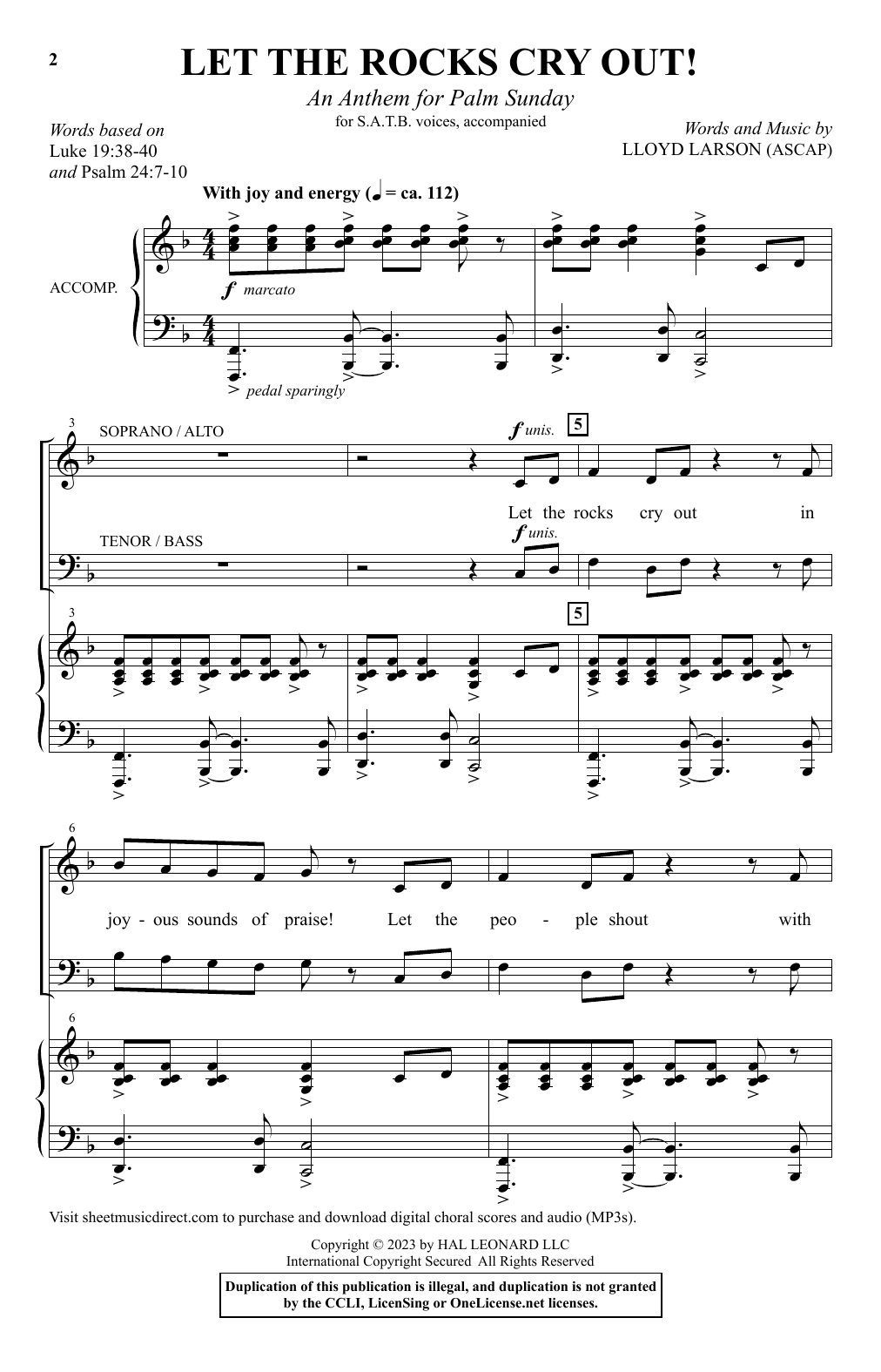 Lloyd Larson Let The Rocks Cry Out! (An Anthem For Palm Sunday) sheet music notes and chords arranged for SATB Choir