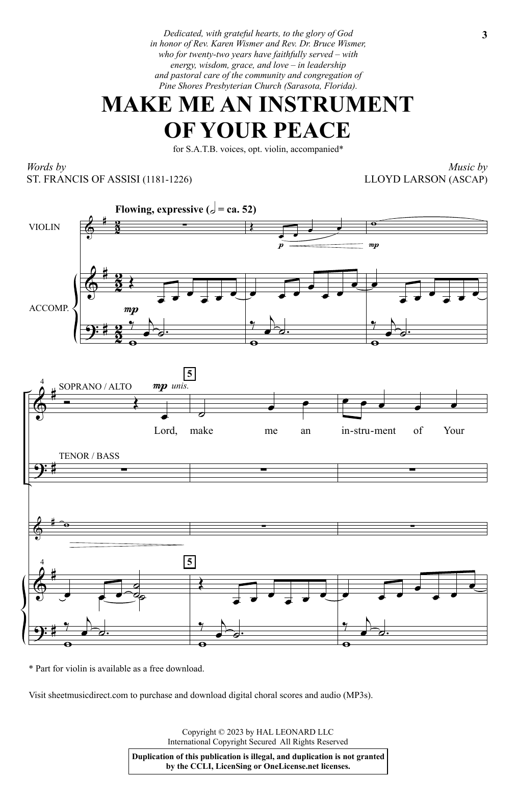 Lloyd Larson Make Me An Instrument Of Your Peace sheet music notes and chords arranged for SATB Choir
