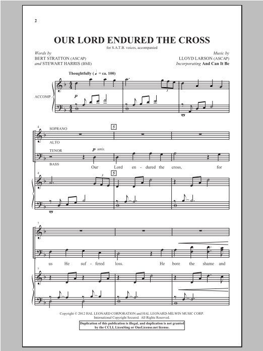 Lloyd Larson Our Lord Endured The Cross sheet music notes and chords arranged for SATB Choir