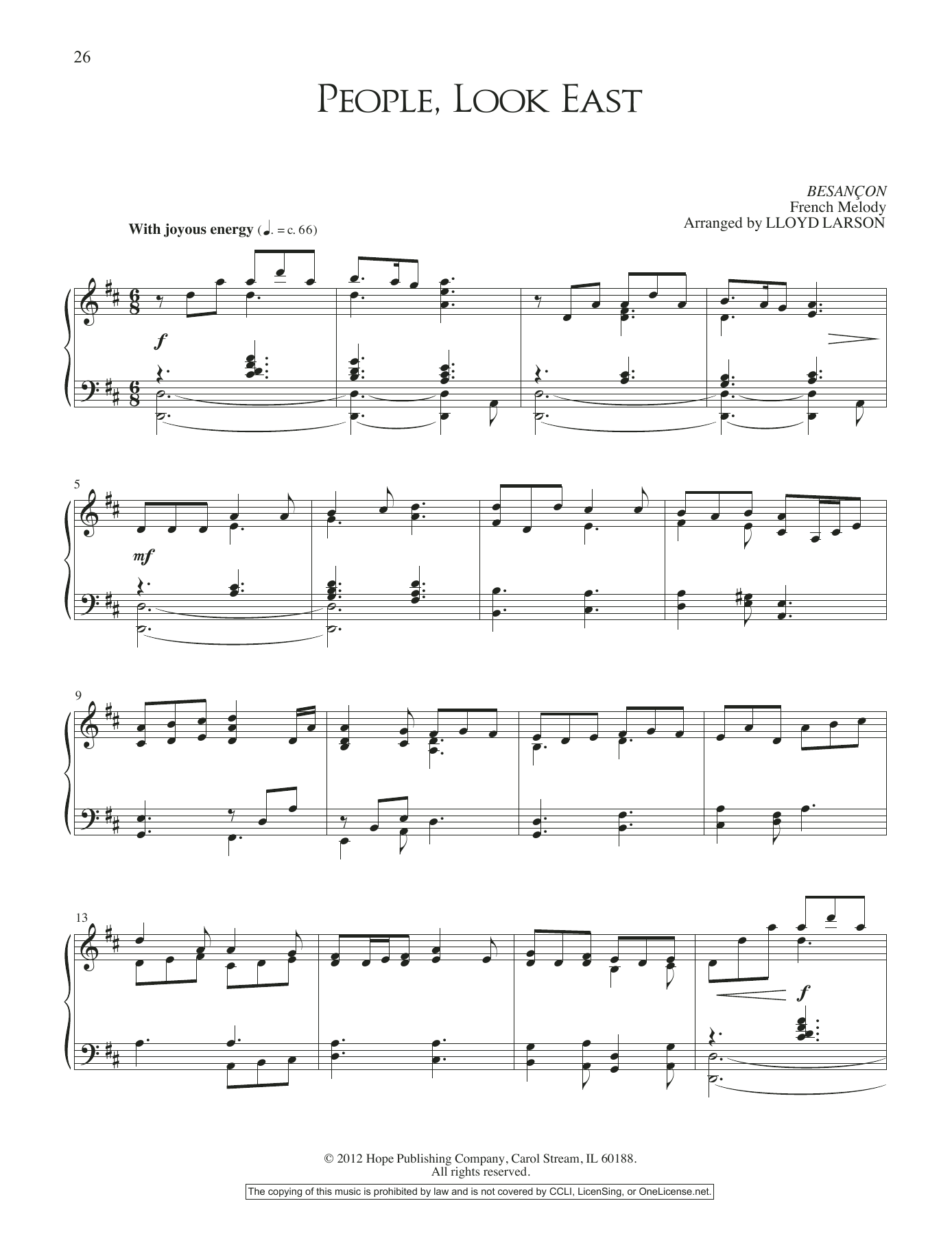 Lloyd Larson People, Look East sheet music notes and chords arranged for Piano Solo