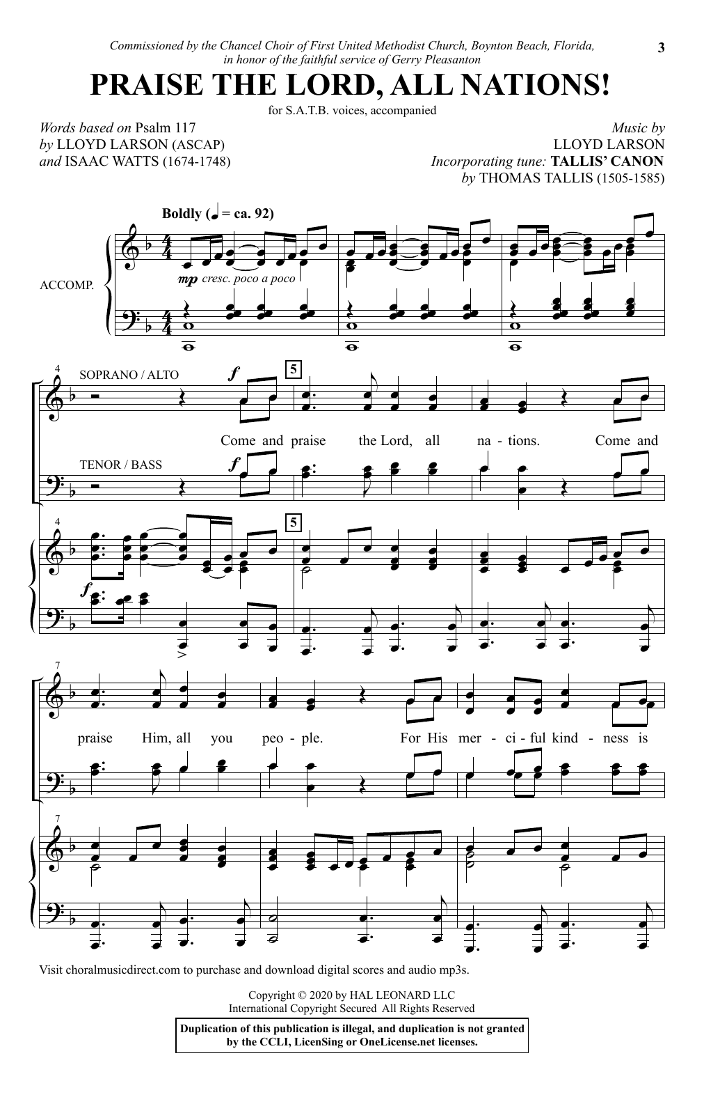 Lloyd Larson Praise The Lord, All Nations! sheet music notes and chords arranged for SATB Choir