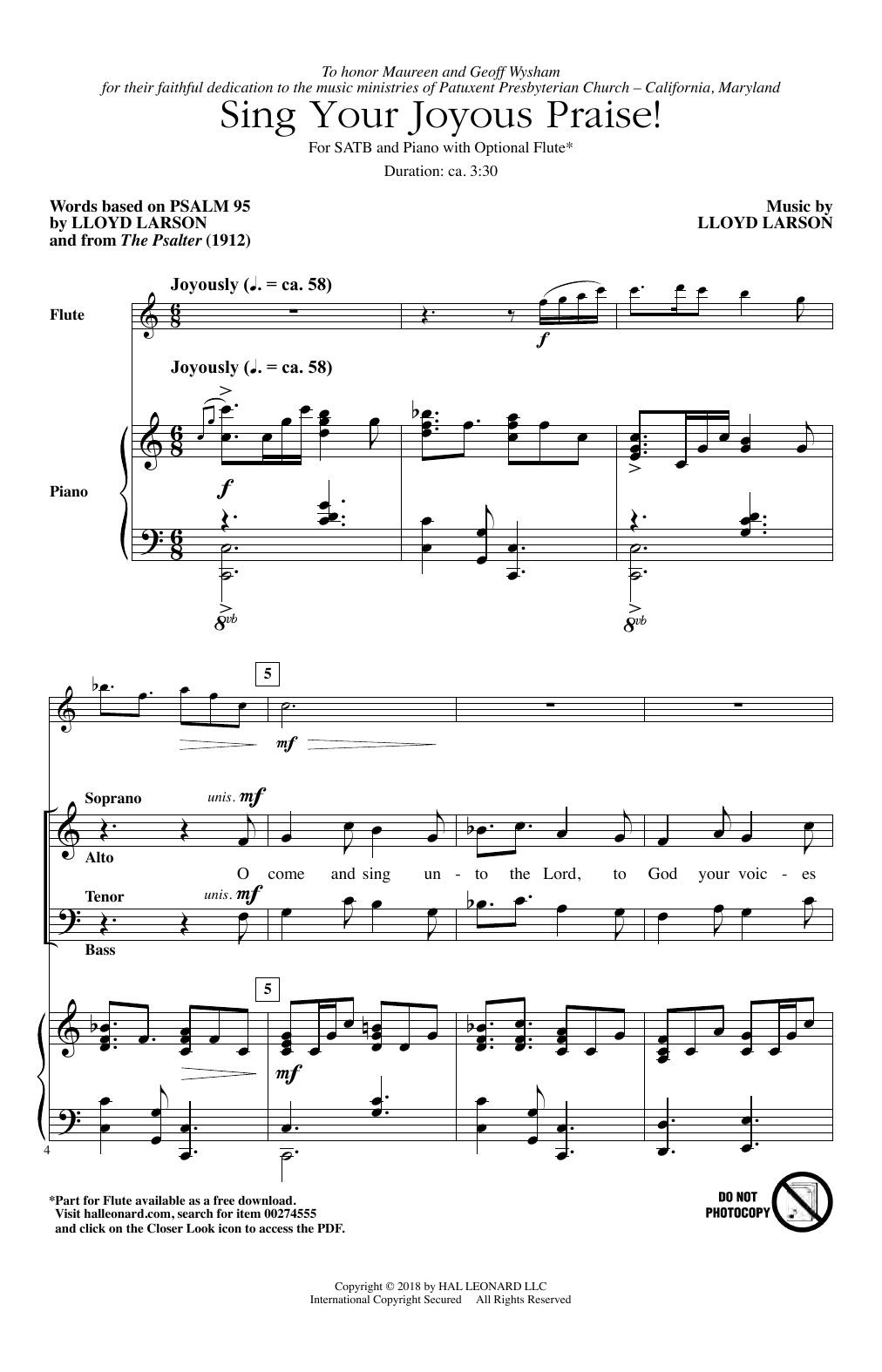 Lloyd Larson Sing Your Joyous Praise! sheet music notes and chords arranged for SATB Choir