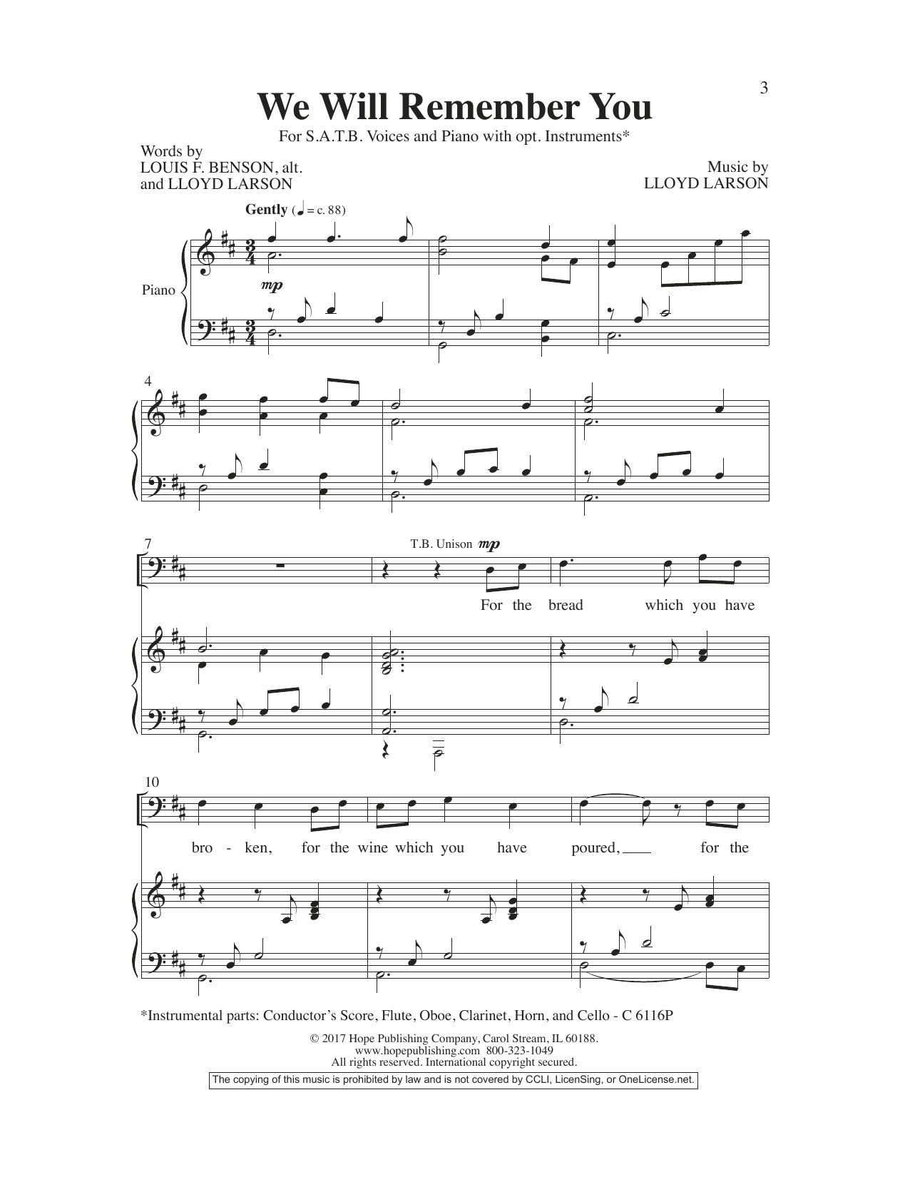 Lloyd Larson We Will Remember You sheet music notes and chords arranged for SATB Choir