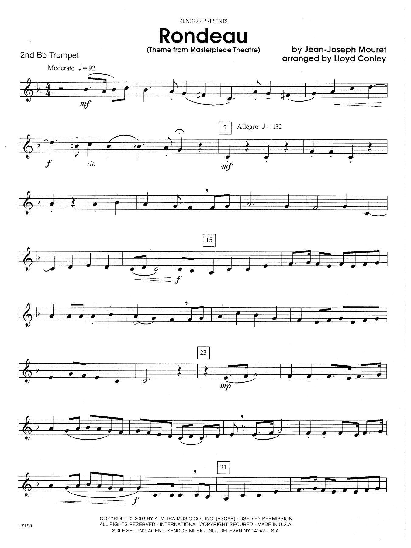 Lloyd Conley Rondeau (Theme From Masterpiece Theatre) - 2nd Bb Trumpet sheet music notes and chords. Download Printable PDF.