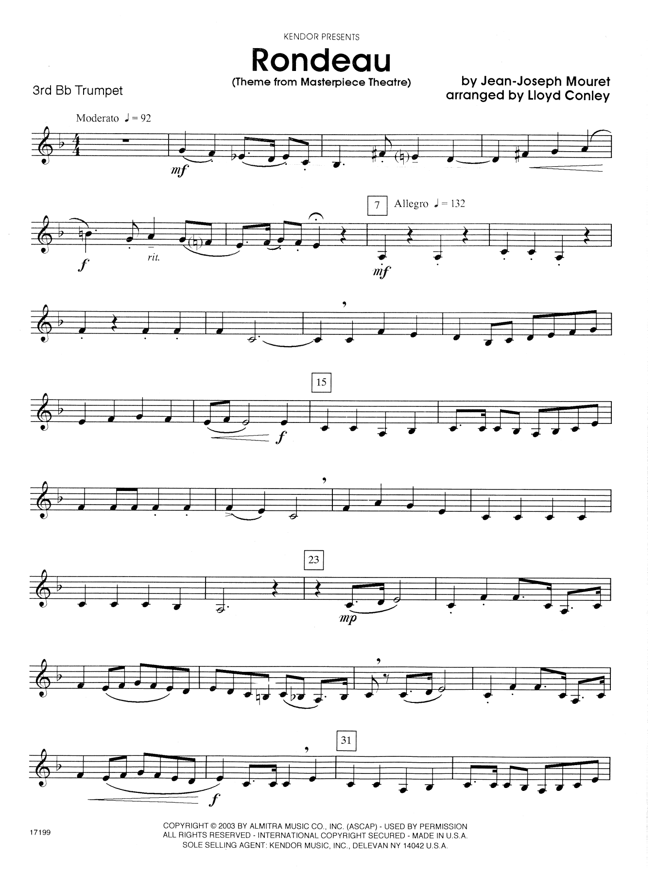 Lloyd Conley Rondeau (Theme From Masterpiece Theatre) - 3rd Bb Trumpet sheet music notes and chords. Download Printable PDF.