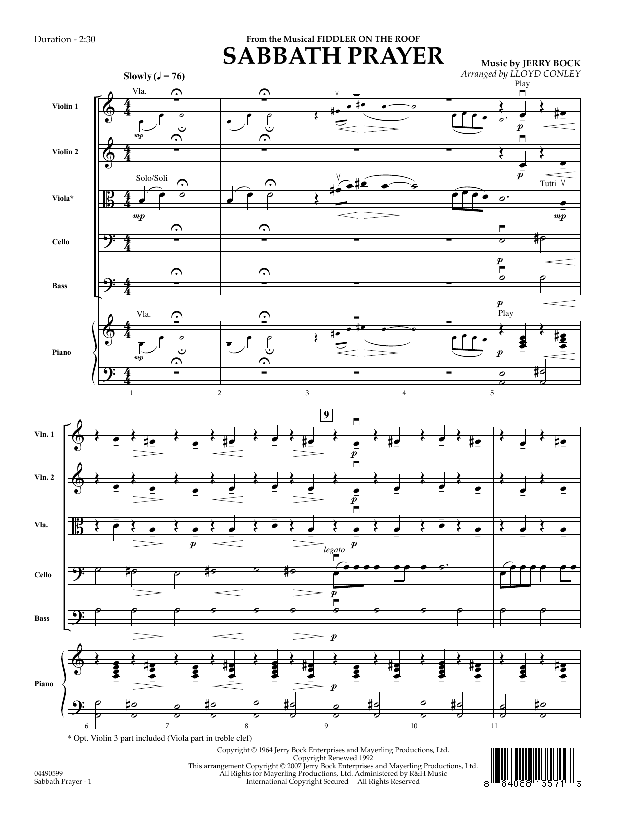 Lloyd Conley Sabbath Prayer - Full Score sheet music notes and chords arranged for Orchestra