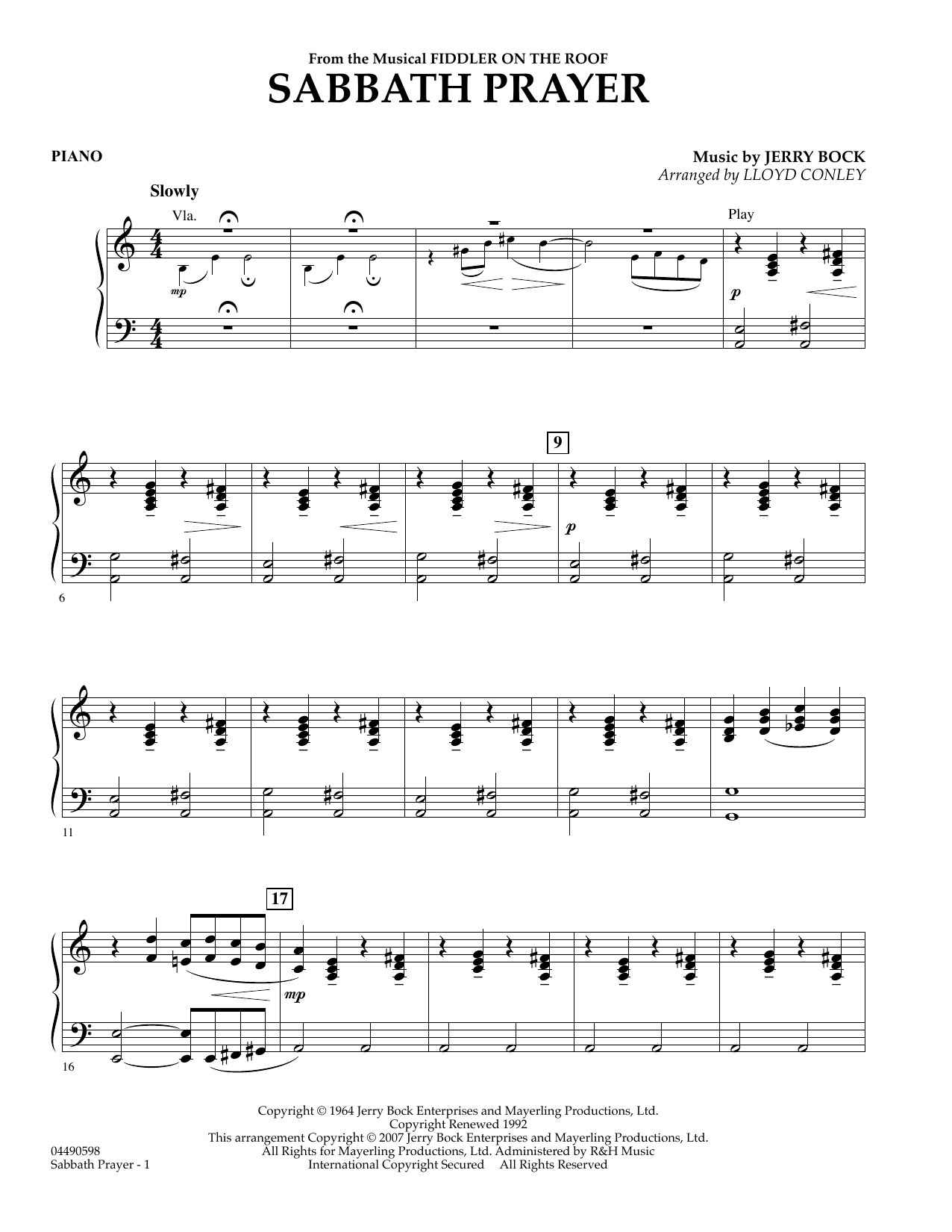 Lloyd Conley Sabbath Prayer - Piano sheet music notes and chords arranged for Orchestra