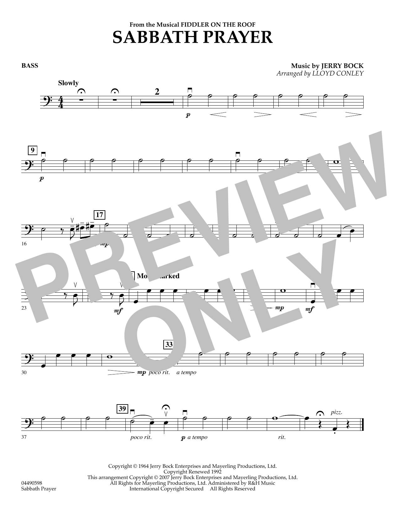 Lloyd Conley Sabbath Prayer - String Bass sheet music notes and chords arranged for Orchestra