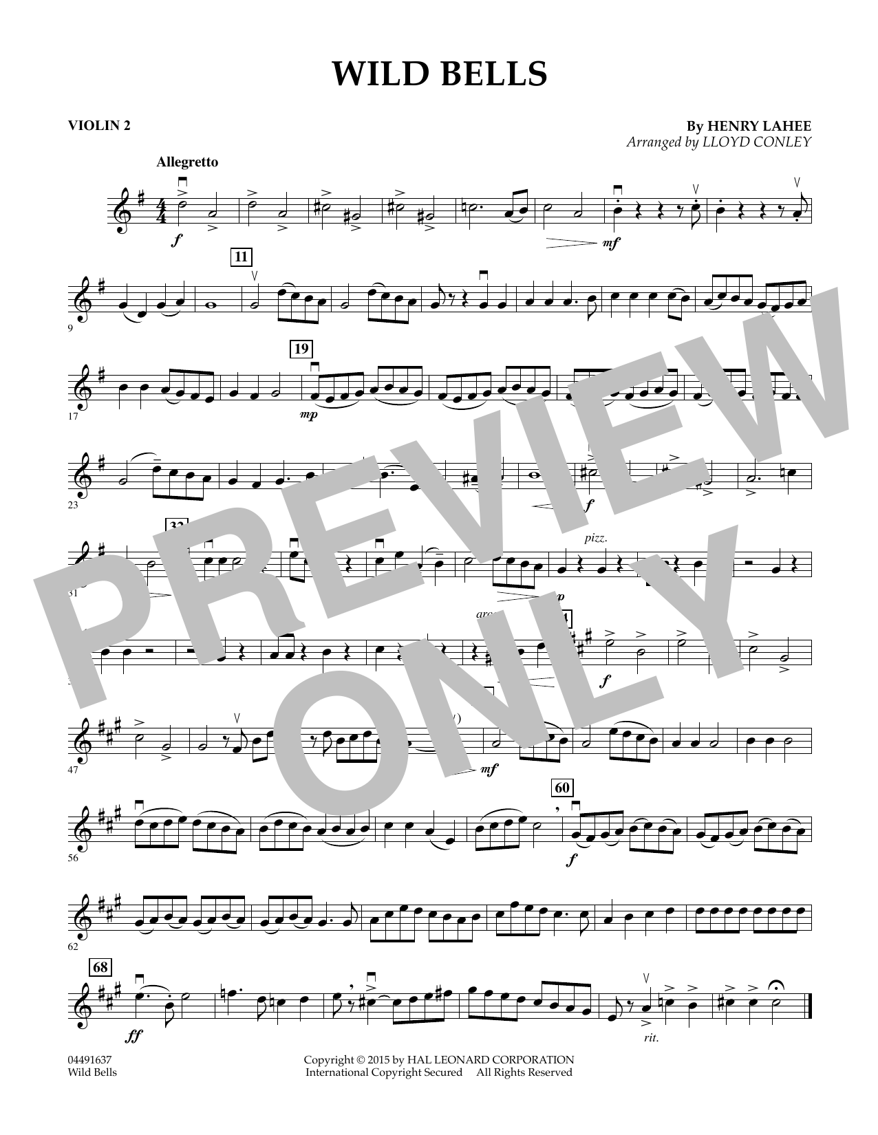 Lloyd Conley Wild Bells - Violin 2 sheet music notes and chords arranged for Orchestra