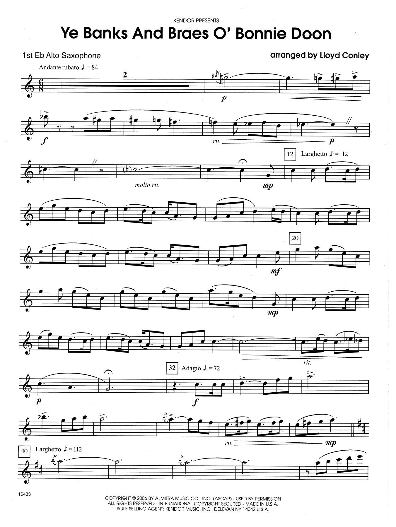 Lloyd Conley Ye Banks and Braes o' Bonnie Doon - 1st Eb Alto Saxophone sheet music notes and chords. Download Printable PDF.
