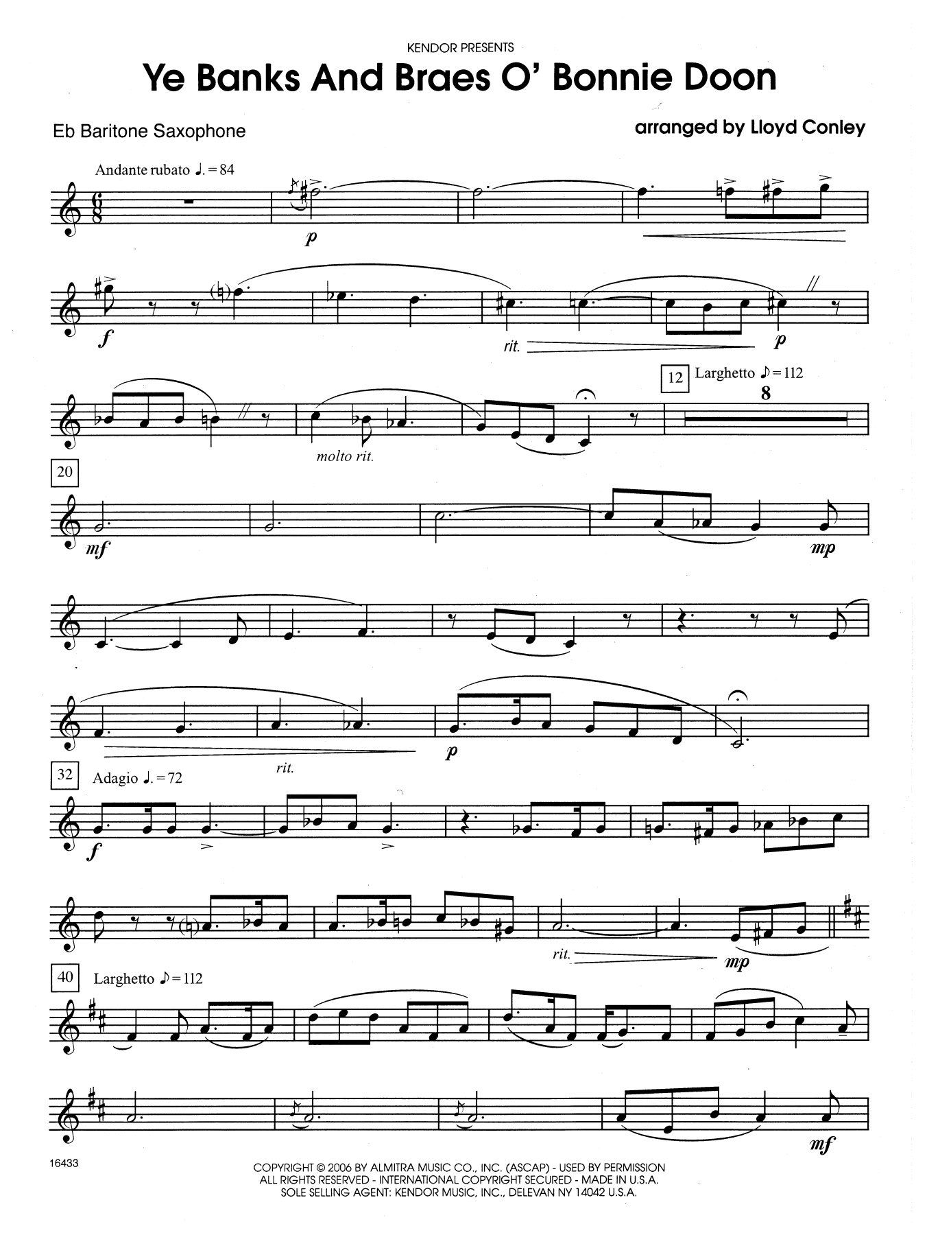 Lloyd Conley Ye Banks and Braes o' Bonnie Doon - Eb Baritone Saxophone sheet music notes and chords. Download Printable PDF.
