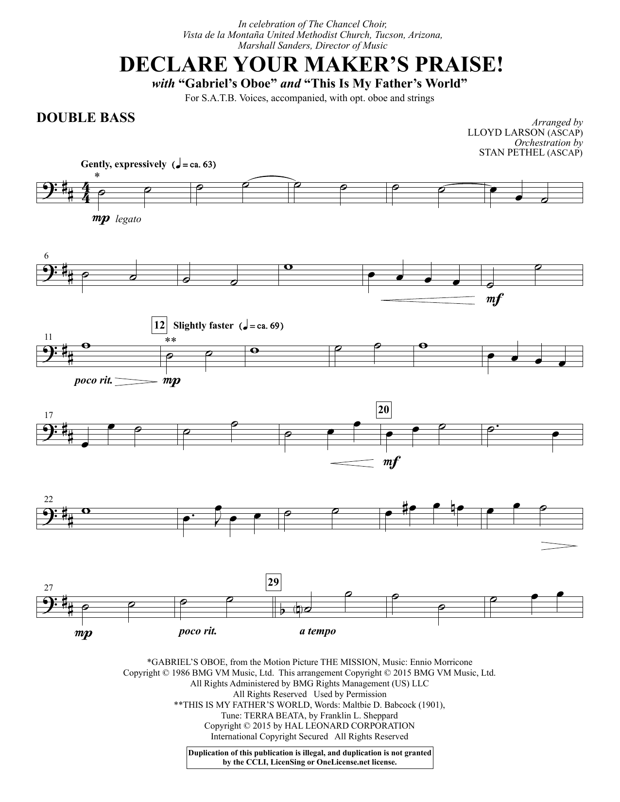 Lloyd Larson Declare Your Maker's Praise! - Double Bass sheet music notes and chords. Download Printable PDF.
