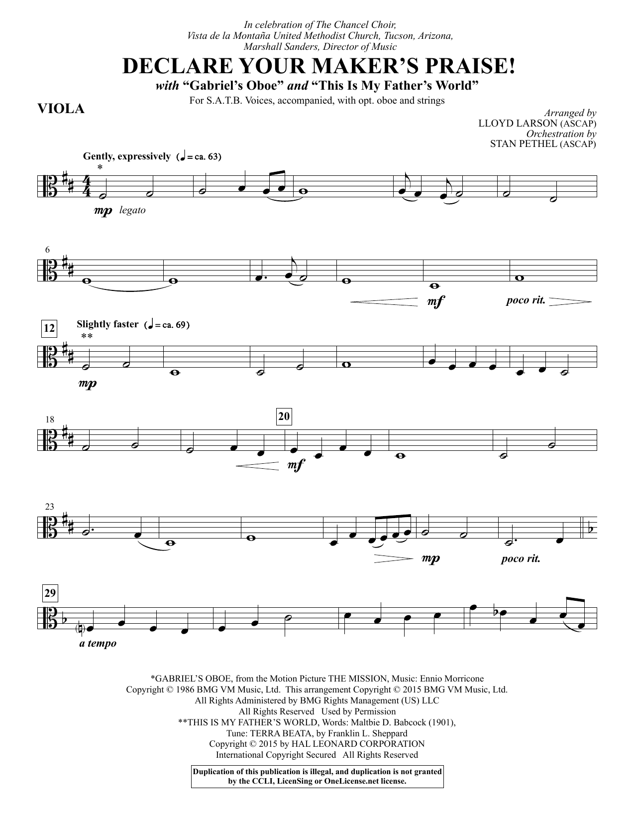 Lloyd Larson Declare Your Maker's Praise! - Viola sheet music notes and chords. Download Printable PDF.