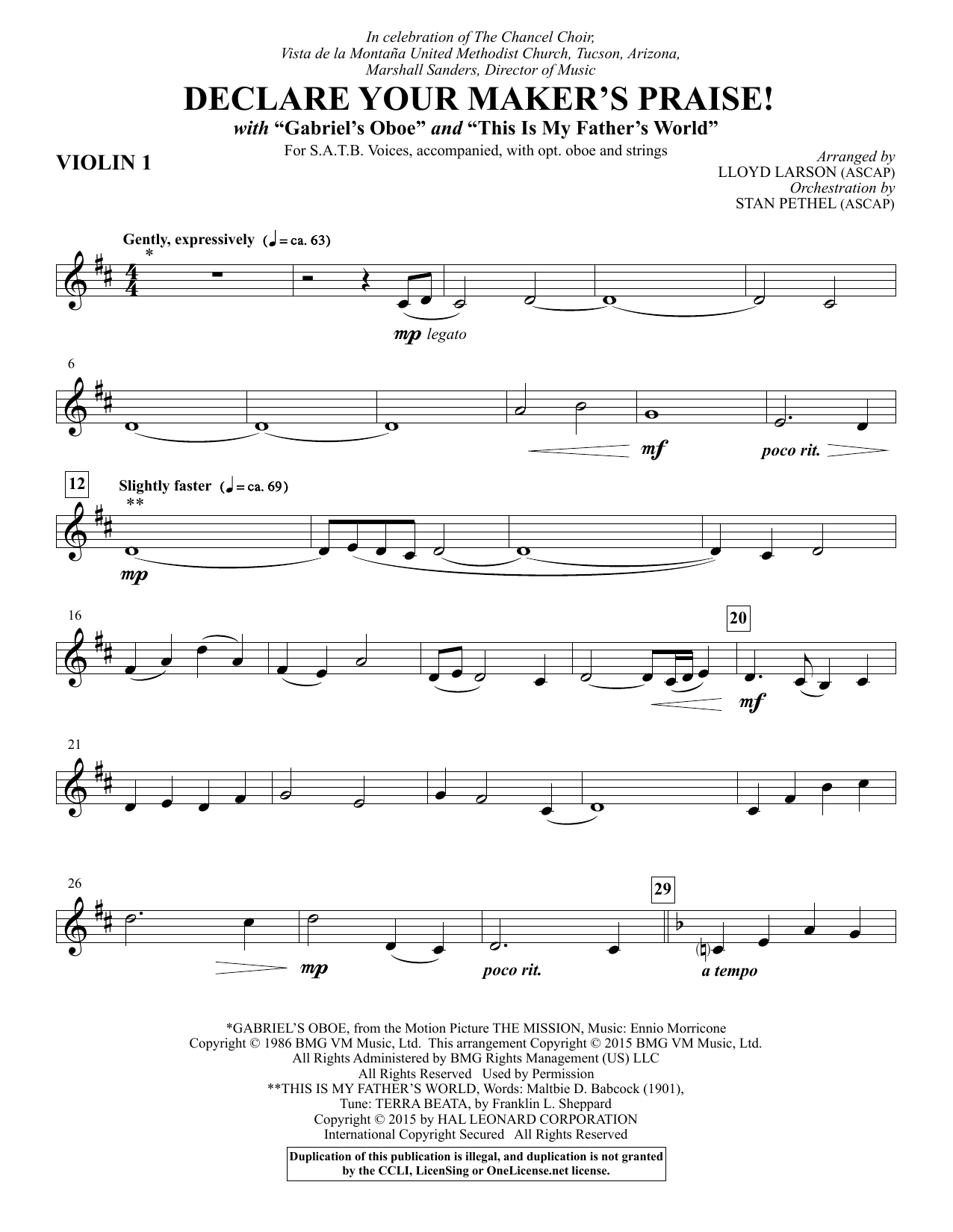 Lloyd Larson Declare Your Maker's Praise! - Violin 1 sheet music notes and chords. Download Printable PDF.