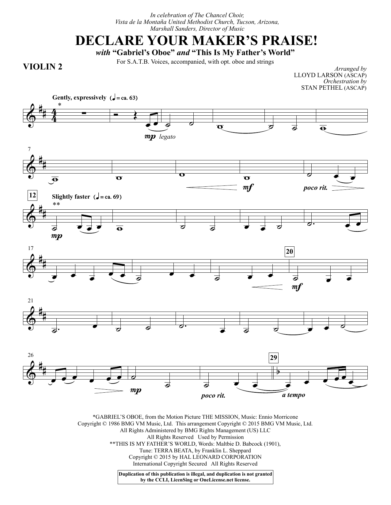 Lloyd Larson Declare Your Maker's Praise! - Violin 2 sheet music notes and chords. Download Printable PDF.