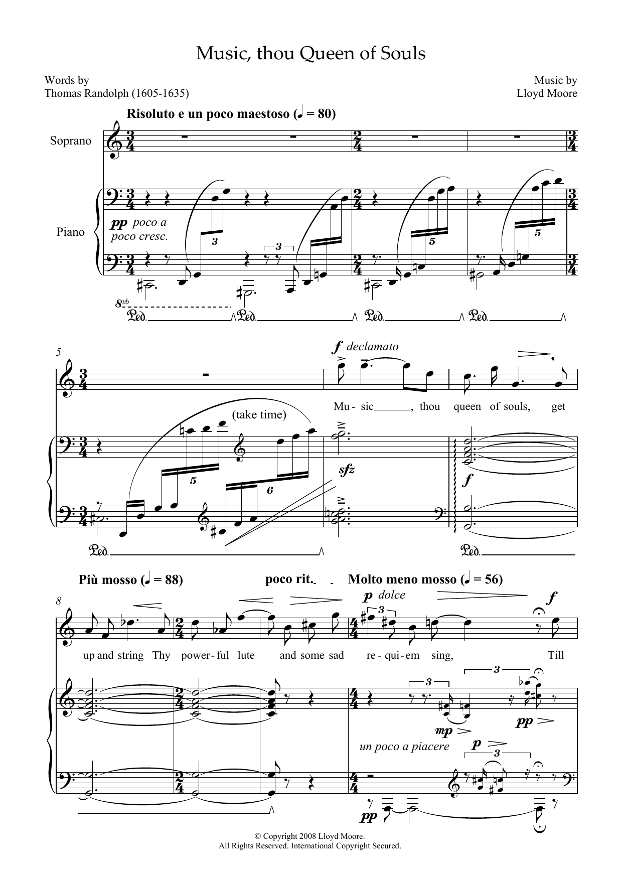 Lloyd Moore Music, thou Queen of Souls (for soprano and piano) sheet music notes and chords arranged for Piano & Vocal