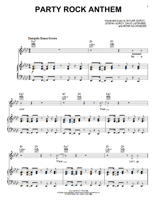 LMFAO featuring Lauren Bennett Party Rock Anthem sheet music notes and chords arranged for Piano, Vocal & Guitar Chords (Right-Hand Melody)