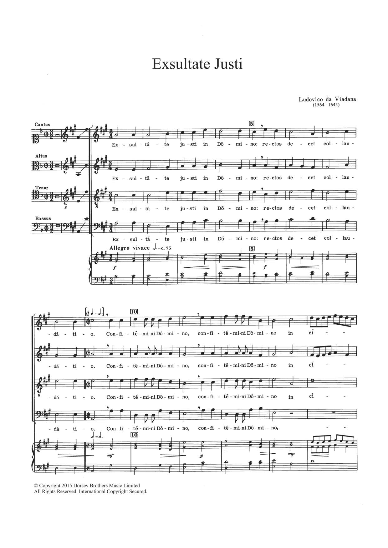 Lodovico Grossi da Viadana Exsultate Justi sheet music notes and chords arranged for Choir