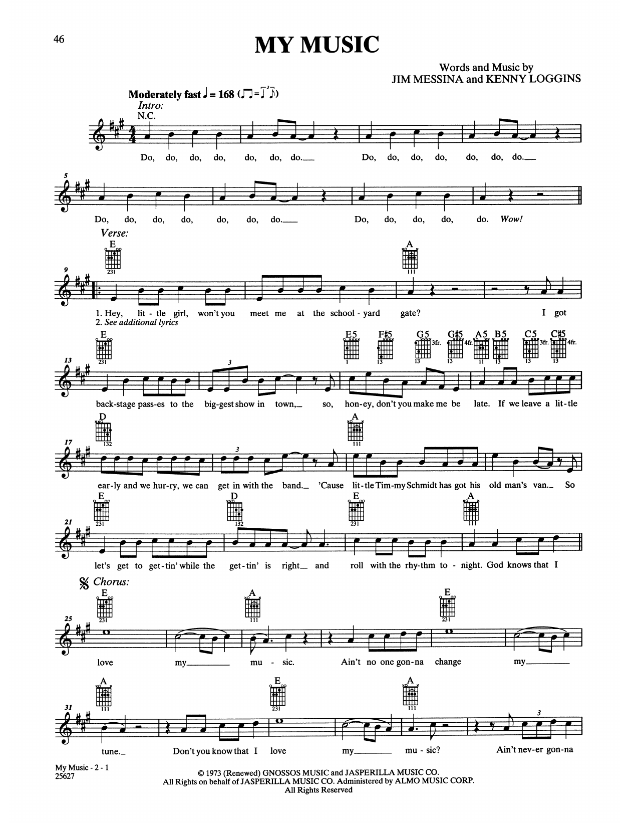 Loggins & Messina My Music sheet music notes and chords arranged for Easy Guitar