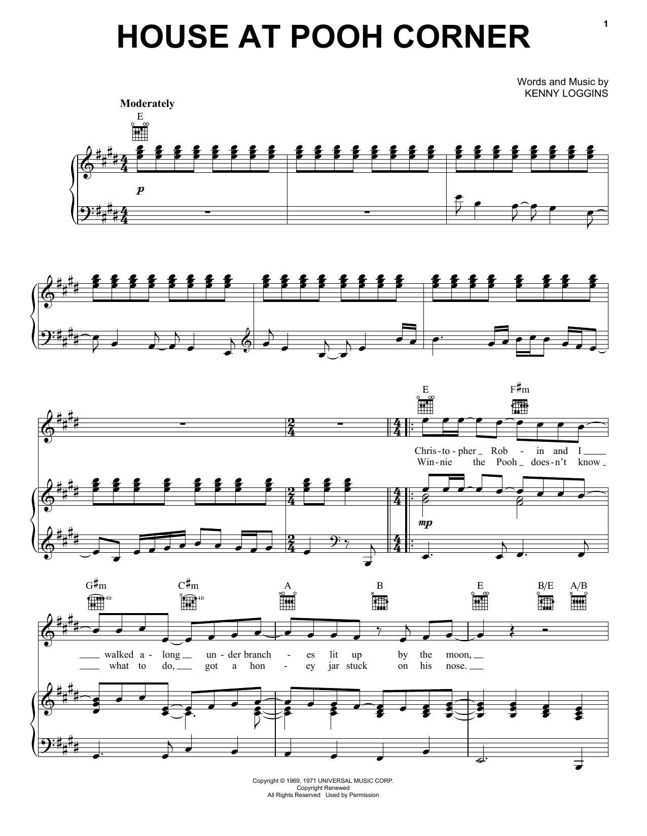 Loggins & Messina House At Pooh Corner sheet music notes and chords arranged for Piano, Vocal & Guitar Chords (Right-Hand Melody)