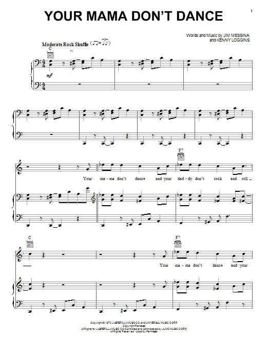 Loggins And Messina Your Mama Don't Dance sheet music notes and chords arranged for Easy Guitar
