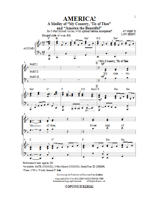 Lon Beery America! (Medley) sheet music notes and chords arranged for 3-Part Mixed Choir