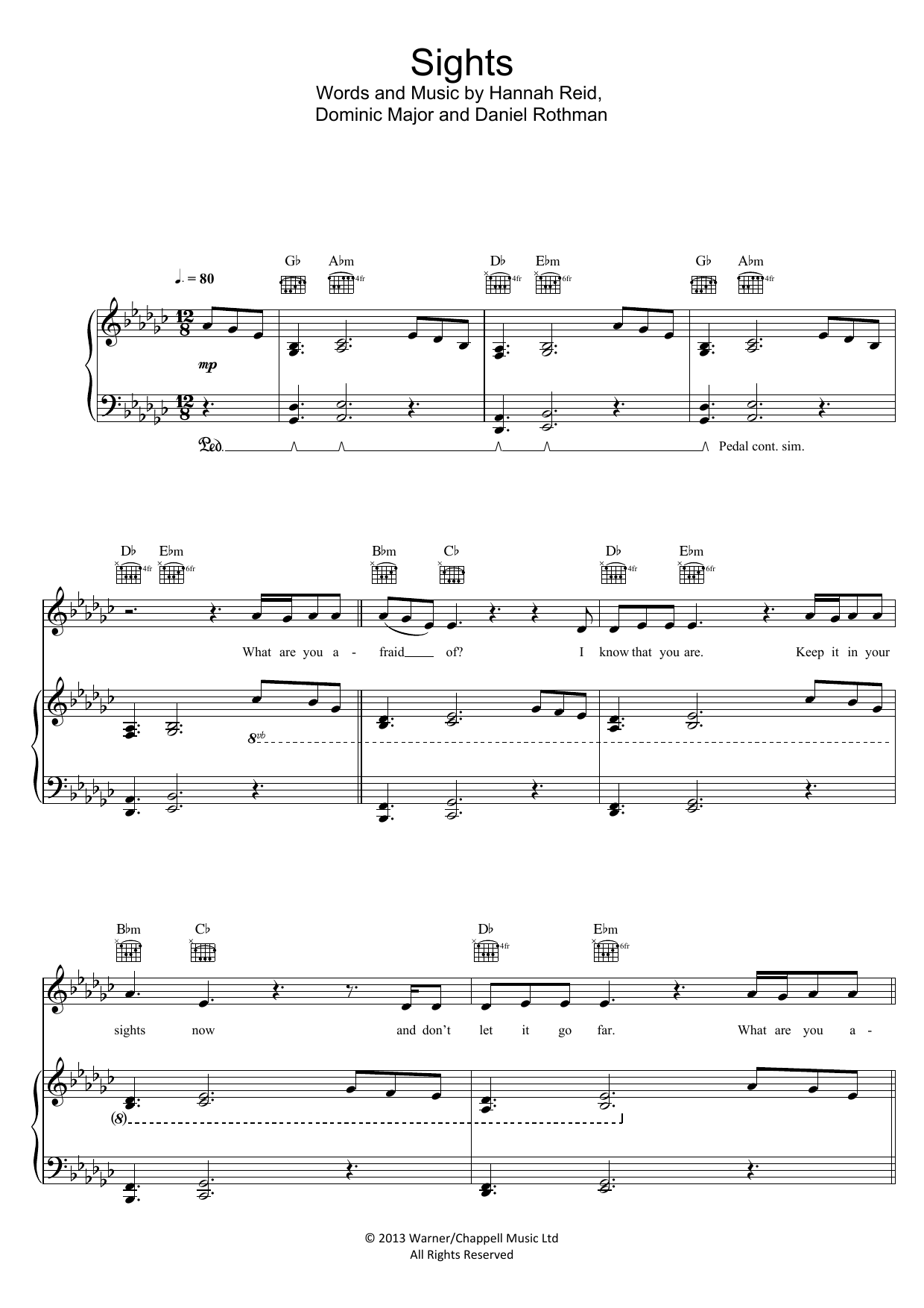 London Grammar Sights sheet music notes and chords arranged for Piano, Vocal & Guitar Chords (Right-Hand Melody)