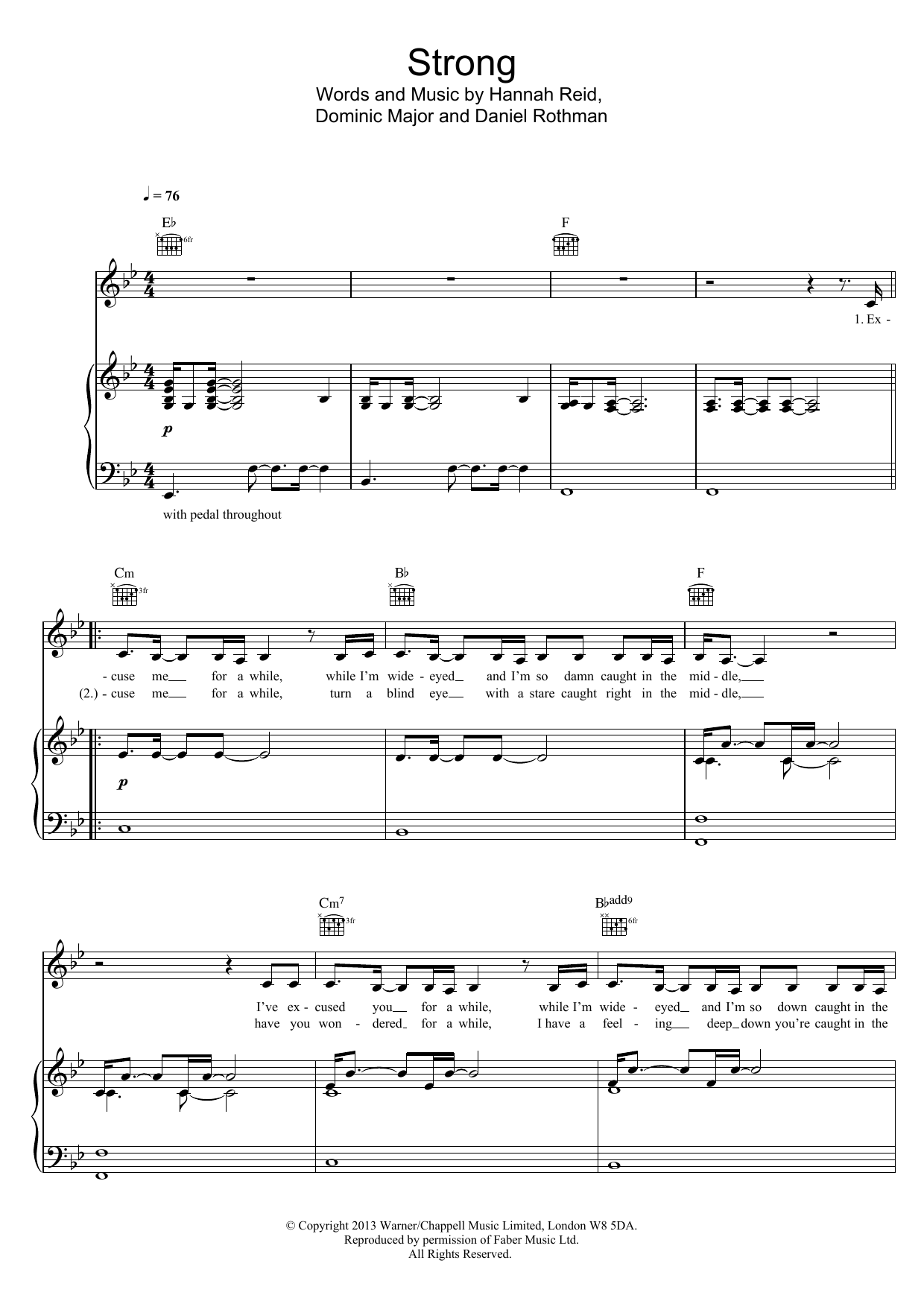 London Grammar Strong sheet music notes and chords arranged for Piano, Vocal & Guitar Chords (Right-Hand Melody)