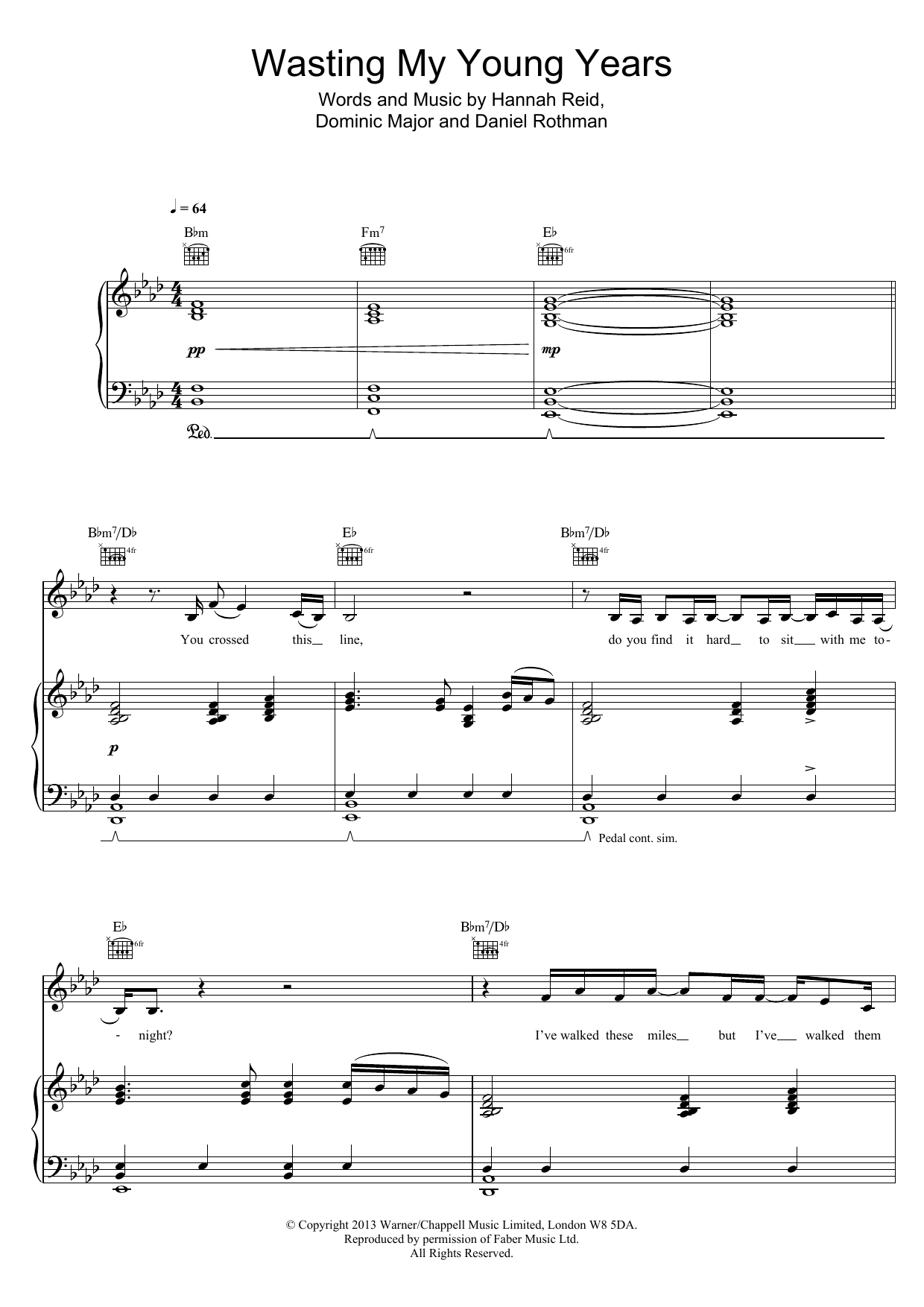London Grammar Wasting My Young Years sheet music notes and chords arranged for Piano, Vocal & Guitar Chords (Right-Hand Melody)